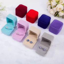 wholesale velvet Jewelry Gift Boxes For Rings wedding engagement couple packaging Square show Case Box LL LL