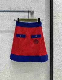 Skirts Designer Spliced embroidery, blue border, red knitted skirt, casual, elegant, energetic, and girlish high waisted, slim A-line skirt XGT2