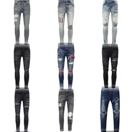 الجينز الجينز المصمم جينز جينز جينز جودة عالية الجينز جينز بارد على غرار مصمم فاخر دينيم بانت بانت راكب الدراجة النارية Black Blue Jean Slim Size 30-40
