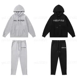 Trapstar Survêtement Deux Pièces Ensemble Hommes Coton Noir et Gris Serviette Brodée Rembourré avec Pantalon De Survêtement Designer Survêtement