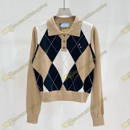 Designer feminino prrrra cortado top argyle knited suéteres tops fart ofad roupas