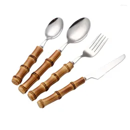 Bestek Sets 20 Set/partij Servies Set 18/10 Roestvrij Staal Servies Natuurlijke Bamboe Hand Mes Vork Lepel Luxe Bestek