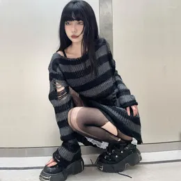 Kadın Sweaters Japon Harajuku Punk Boş Out Y2K Kravat Örme Külot Gevşek Vintage Vintage Street Giyim Modaya Modeli Kadın Kazak Çift