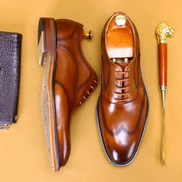 Männer Oxford Brogue Echtes Leder Schuhe Schwarz Braun Klassischen Stil Runde Kopf Schnüren Formelle Schuhe Hochzeit Büro Kleid Schuhe männer