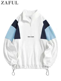 Herrtröjor tröjor hoodie för män fluffiga polära fleece tröjor York broderi turtleneck hoodies pullover färg block blixtlås svett 230807