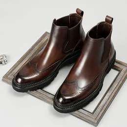 Botas masculinas vintage de couro genuíno 39 sem cadarço pretas marrons italianas botas formais elegantes botas de couro Chelsea masculinas