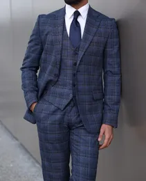 Mode Plaid Groom Wear Men Wedding Suits notched Lapel 3 Pieces Business Office Custom Made (Jacket+Pants+Vest)