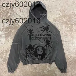 Högkvalitativ spindeltryck zip överdimensionerad hoodie män punk sport lös kappa harajuku gotiska streetwear långärmad koreansk mode 220819blml