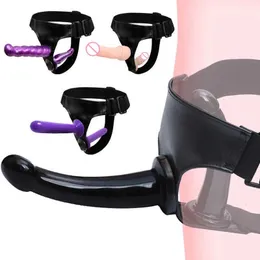 Massager Double Penis Dual Ended Strapon Ultra Elastic Harness Belt -rem på dildo vuxen för kvinnliga par anal mjuk