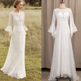 Elegant boho strand bröllopsklänning skopa flare långa ärmar spets brud party klänningar mantel de marie skräddarsydd backless vestido de noiva 2023