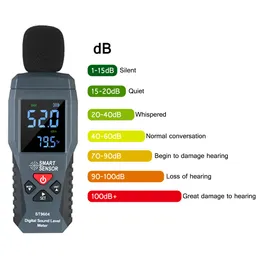 Mierniki szumu inteligentnego czujnika cyfrowego poziomu dźwięku miernik 30130 DB Miernik decybeli LCD Podświetlenie Sonometer Miernik szumu z funkcją termometru 230804