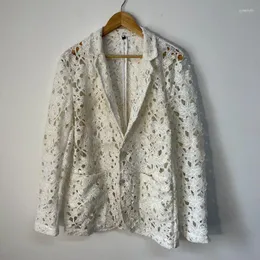 Mäns kostymer mode spets broderi ihålig design kostym kappa högkvalitativ personlighet elegant trendig blazer jacka lyx 2023