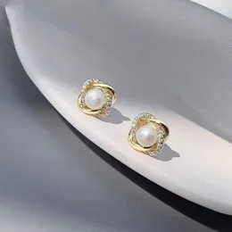 Outlets 18K diamantbesetzte Perlenohrringe Damen Gold High-End koreanischer Stil einfache süße und allergiebeständige Ohrringe