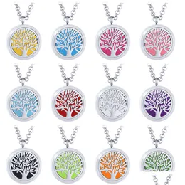 Pendant Necklaces High Quality Aromatherapy Essential Oil Diffuser Stainless Steel Chain Tree Of Life Floating Locket Necklace For Dro Dhnlh