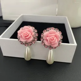 Backs Earrings Fashion Personality Light Luxury Pink Flowers Floral Embellishments Ear Clip For Women Aretes De Mujer Pendientes Boucle
