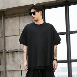 남성용 T 셔츠 짧은 슬리브 티셔츠 여름 성격 커프스 이중 레이어 디자인 어두운 시스템 패션 캐주얼 대형 절반