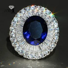 Bröllopsringar Yayi Jewelry Fashion Princess Cut 5.5ct Blue Sapphire Natural Zircon Silver Color Engagement Wedding Party Rings 230804