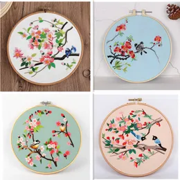 Chinese Products Set DIY Stamped Embroidery Starter with Flower Tree Pattern Cloth Color Threads Tools Sewing Art Craft Home Decor Gift