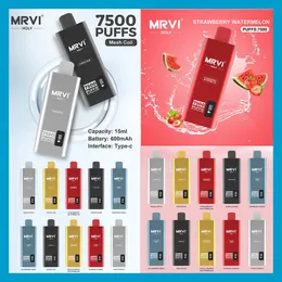 MRVI HOLY 7500 PULDS Disponible Vape Pen E Cigarettanordning med 600mAh Batteri 15 ml POD Förfylld Catridge laddningsbar Prime -skärm Display CNC vs Cuvie Slick