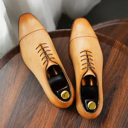 2023 Real Cow Men's Formal Handmade Quality Comfortable Genuine Leather Designer Wedding Business Oxfords Shoes