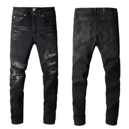 Jeans stack firmati Jeans strappati europei da uomo ricamati trapuntati strappati marchio di tendenza pantaloni vintage da uomo piega slim skinny fashion Jean CXG8071