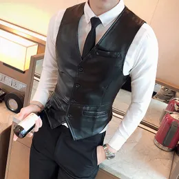 Men's Vests Leather Vest Men Fashion Casual High Quality Solid Color Single Breasted Slim Large Size Business Vest Waistcoat S-5XL 230804