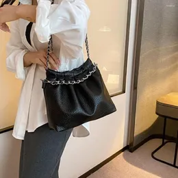 Evening Bags PU Leather Women Crossbody Bag Plead Bucket Y2K Style Chain Shoulder Chic Ruched Handbag For Messenger