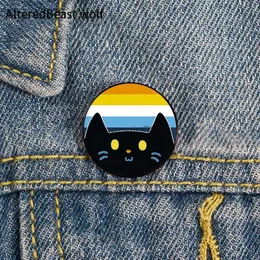 Alfinetes broches AroAce Pride cat Pin personalizado bonito broches camisa lapela tote professor bolsa mochilas crachá broches de presente dos desenhos animados para mulheres HKD230807