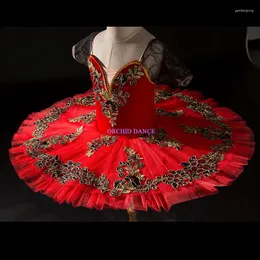 Vestuário de palco profissional de alta qualidade tamanho personalizado 12 camadas desempenho competição feminino adulto trajes de balé vermelho tutu