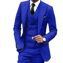 Пользовательский дизайн Royal Blue 3 костюма мужчина свадебные смокинги Отличный жених смокинг мужчина бизнес -ужин выпускной блейзерка