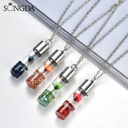 Pendant Necklaces SONGDA Flower Plante Glass Bottle Natural Stone Necklace Silver Color Chain Water For Women 2023 Jewelry