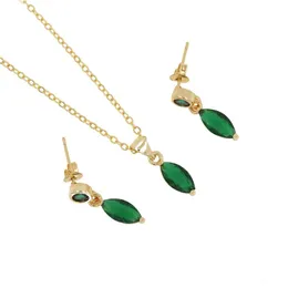 Necklace Earrings Set Fashion Emerald Stone CZ And Earring Jewelry Gifts For Her