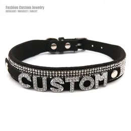 Hänghalsband glänsande bokstäver anpassade krage choker halsband kvinnor män sexig svart mjuk läder anpassade namn cosplay party smycken 230807