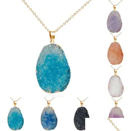 Pendant Necklaces Fashion Shiny Druzy Irregar Natural Crystal Quartz Stone Gold Chains For Women Luxury Jewelry Gift In Bk Drop Delive Dhooc