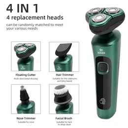 Electric Shavers 9D Intelligent Shaver LCD Digital Display Threehead Floating Razor USB uppladdningsbar tvätt Multifunktionskasskniv 230807