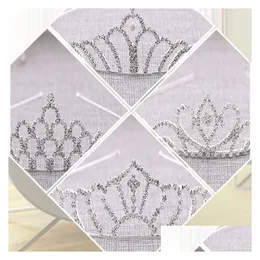 Headpieces Crystals Crowns Sparkle Beaded Bridal Crystal Veil Tiara Crown Headband Hair Accessories Party Drop Delivery Events Dhfn6