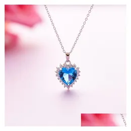 Pendant Necklaces 925 Sterling Sier The Heart Of Ocean Necklace Austrian Crystal Sapphire 18 Inch Link Chain For Women S Fashion Drop Dhirl