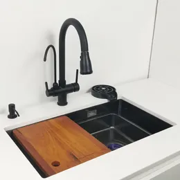 Lavello da cucina in acciaio inox Nano 304 nero opaco Sopra o sottopiano con tagliere lavabicchieri addensare lavelli