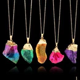 قلادة قلادة فاخرة الكوارتز الحجر الطبيعي Irregar Crystal Druzy Healing الأحجار الكريمة القلادة لسلسلة الذهب للنساء S المجوهرات Drop Dhsad
