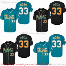 Фильм Flint Tropics Baseball 33 Jackie Moon Jersey Vintage сшитый дышащие спортивные спортивные зеленые черные рубашки для мужчины