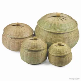 Planters Pots Keranjang Rotan Dengan Tutup Tenunan Tangan Multi-tujuan Anyaman Pot Tanaman Piknik Makanan Nampan Bunga R230807