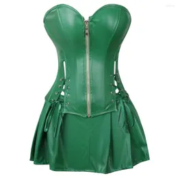 Bustiers Espartilhos Espartilho Vestido Steampunk Feminino Couro Falso Bustier Com Saia Espartilho Gótico Femme Zíper Rockabilly Cosplay Halloween