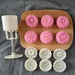 Baking Moulds 6Pcs4Pcs Kitchen Supplies 3D Flower Shape 50g Mooncake Moulds Multi Purpose Reusable Festival Cookie Decorate Tool 230804