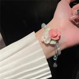 Lien Bracelets 2023 Doux Perle Cristal Résine Fleur Pour Femmes Plage Vacances Bijoux