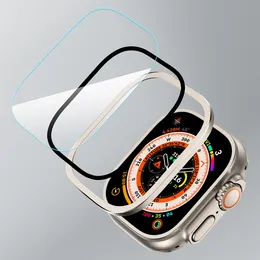 Capa de alumínio para Apple Watch Series 8 Embutido Filme de vidro temperado Ultra Capa protetora de tela 49mm Capa protetora facial Acessórios inteligentes Filmes de tela