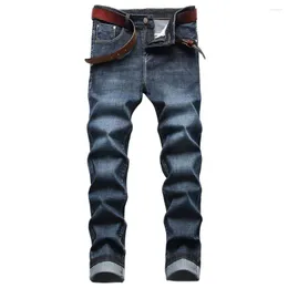 Men's Jeans Men Classic Blue Denim Casual Standard Fit Straight Stretch Pants Patch Trousers