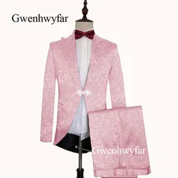 Gwenhwyfar Pink Gold Black Burgundy Mens Suits Pants 2 Piece Groom Tuxedos Slim Fit Men Wedding Prom Party Suit Jacket243o