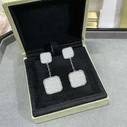 Diamond Square Dangle Earrings Women Luxury Diamond 925 Silver Silver Furnflicling أقراط بسيطة للغاية