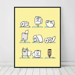 Canvas Painting Cartoon Toilet Paper Yoga Funny Quote Minimalist Nordic Posters And Prints Wall Art Pictures For Washroom Toilet Bathroom Home Decor No Frame Wo6