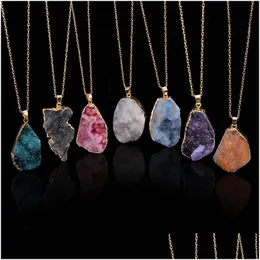 Anhänger Halsketten Mode Natürliche Kristall Quarz Stein Geometrische Druzy Healing Edelstein Gold Kette Halskette Für Damen Modische Schmuck Dhni7